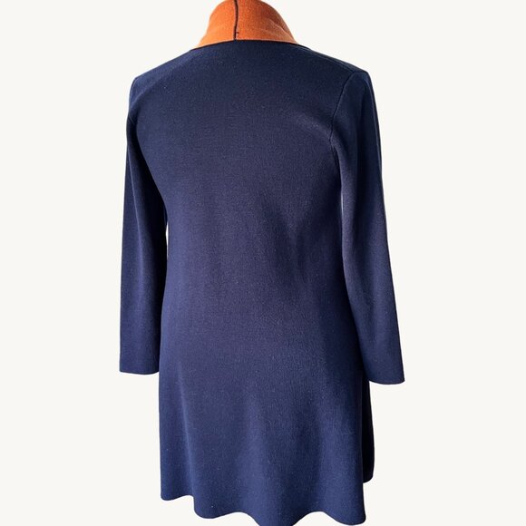 MAXSPORT Size L Navy Blue & Rust Open Heavyweight Cardigan Wool Blend Sweater - Picture 13 of 15